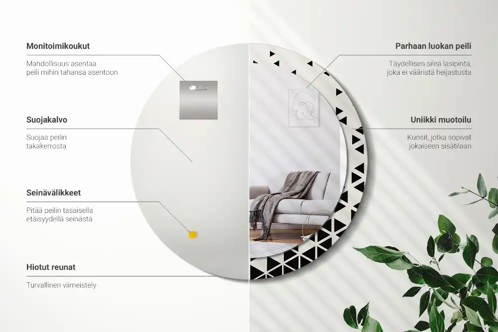 Miroir rond avec décoration géométrie abstraite