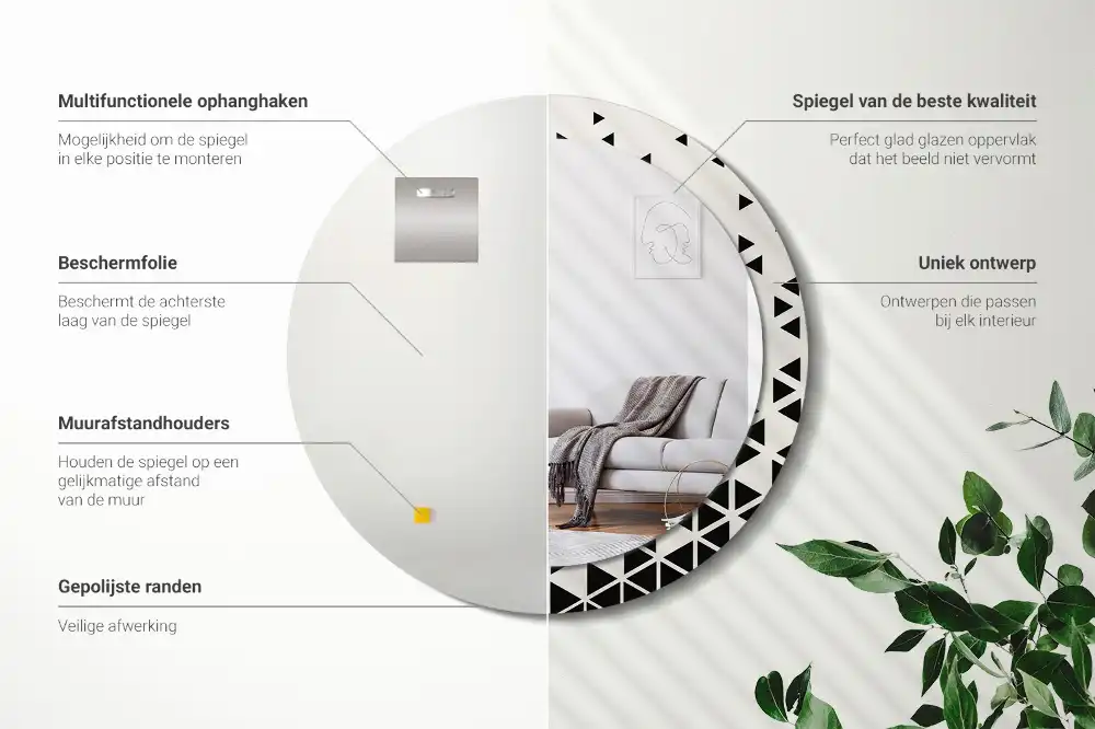 Miroir rond avec décoration géométrie abstraite