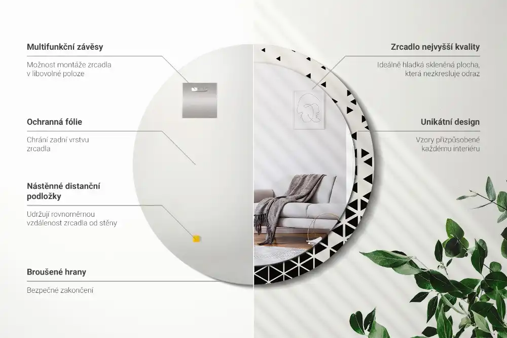 Miroir rond avec décoration géométrie abstraite