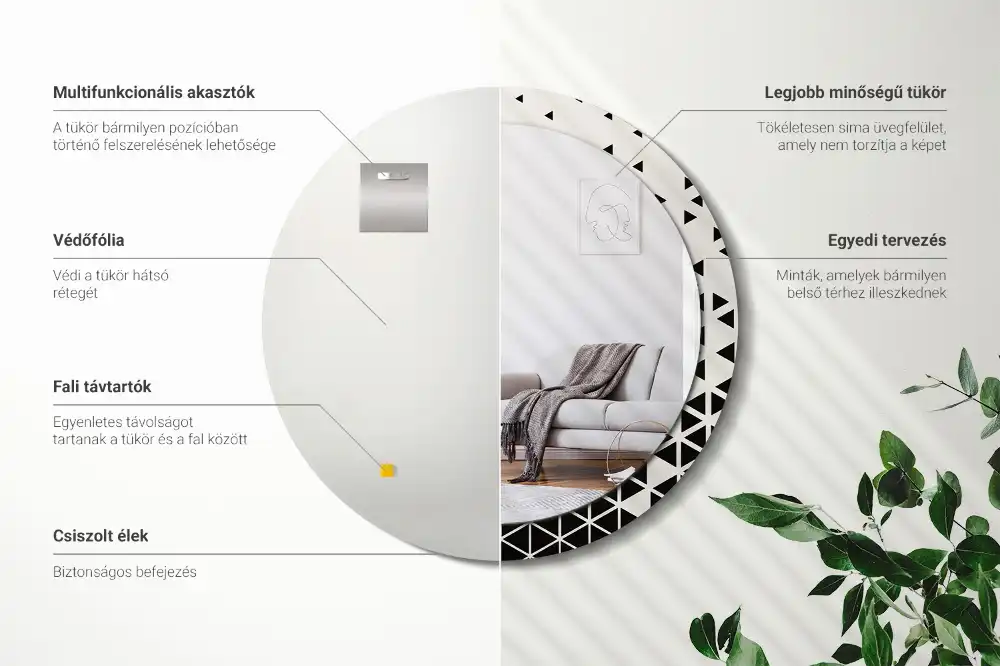 Miroir rond avec décoration géométrie abstraite