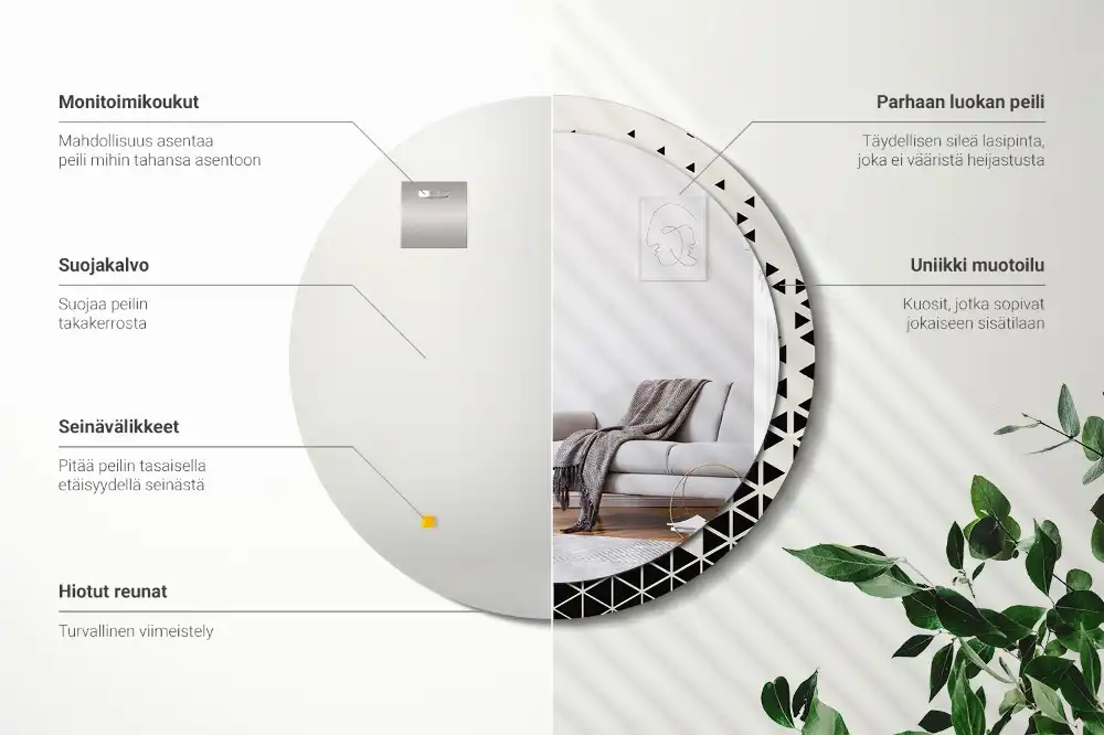 Miroir rond avec décoration géométrie abstraite