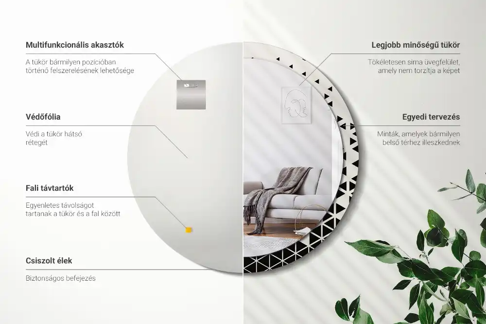 Miroir rond avec décoration géométrie abstraite