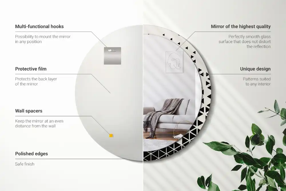 Miroir rond avec décoration géométrie abstraite
