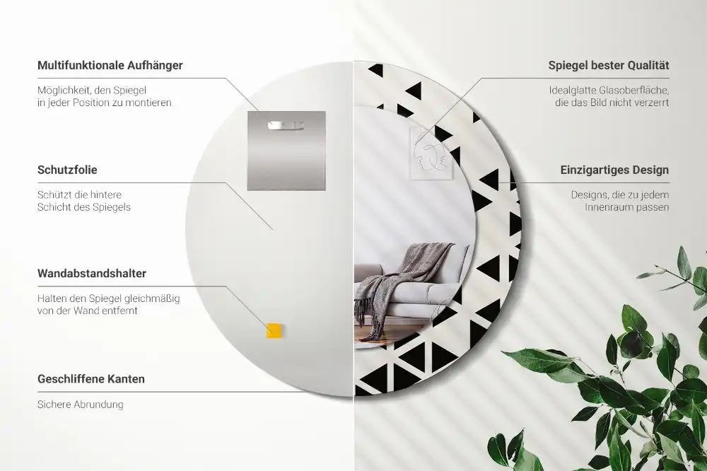 Miroir rond avec décoration géométrie abstraite