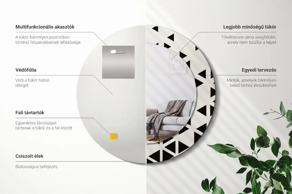 Miroir rond avec décoration géométrie abstraite