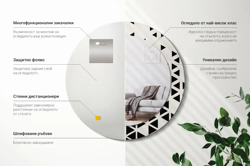 Miroir rond avec décoration géométrie abstraite