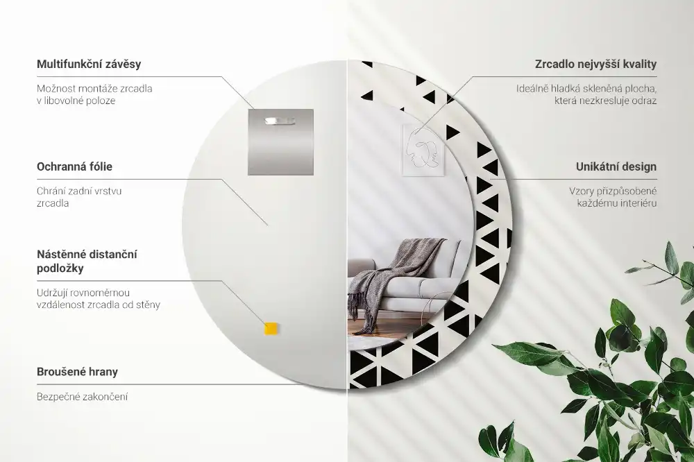 Miroir rond avec décoration géométrie abstraite