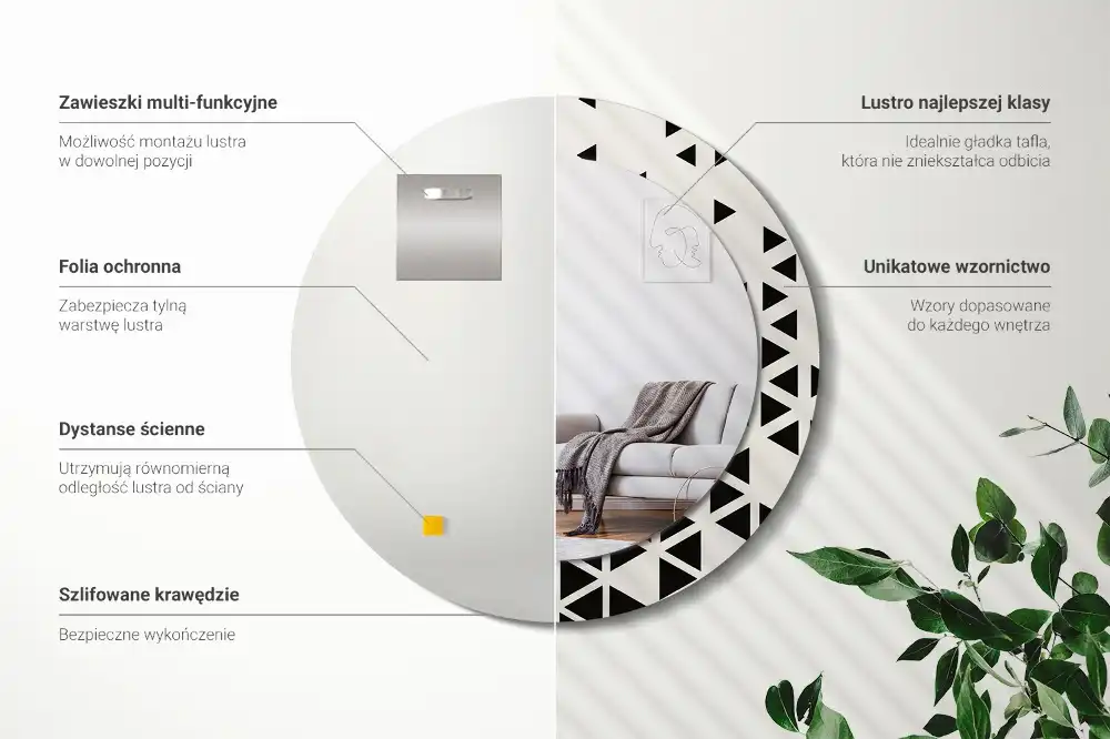 Miroir rond avec décoration géométrie abstraite