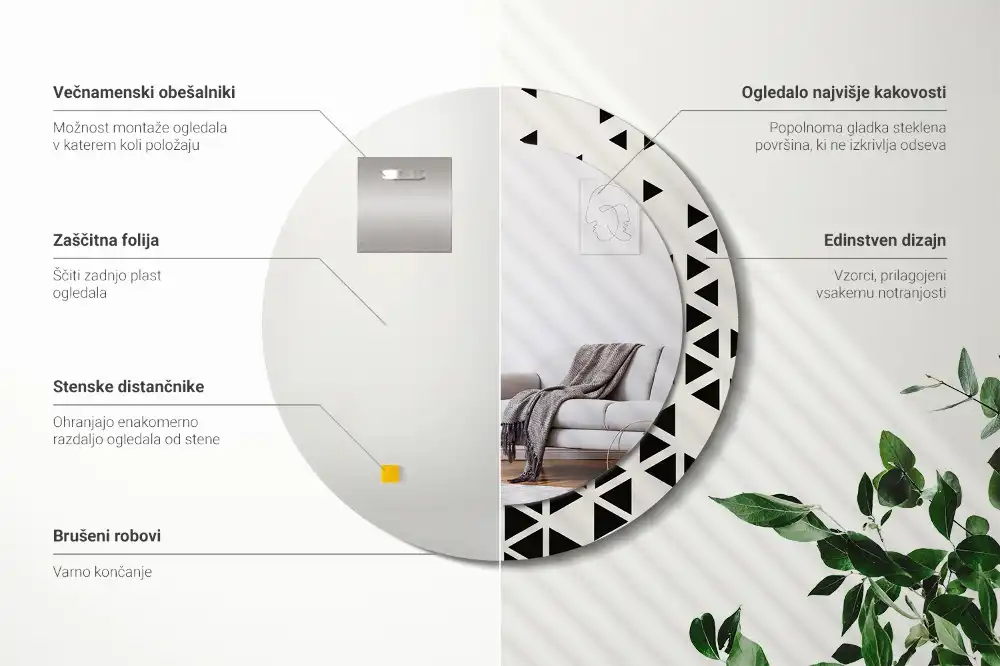 Miroir rond avec décoration géométrie abstraite