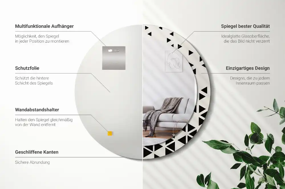 Miroir rond avec décoration géométrie abstraite