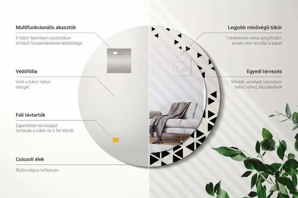 Miroir rond avec décoration géométrie abstraite