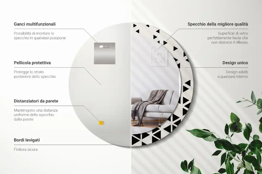 Miroir rond avec décoration géométrie abstraite