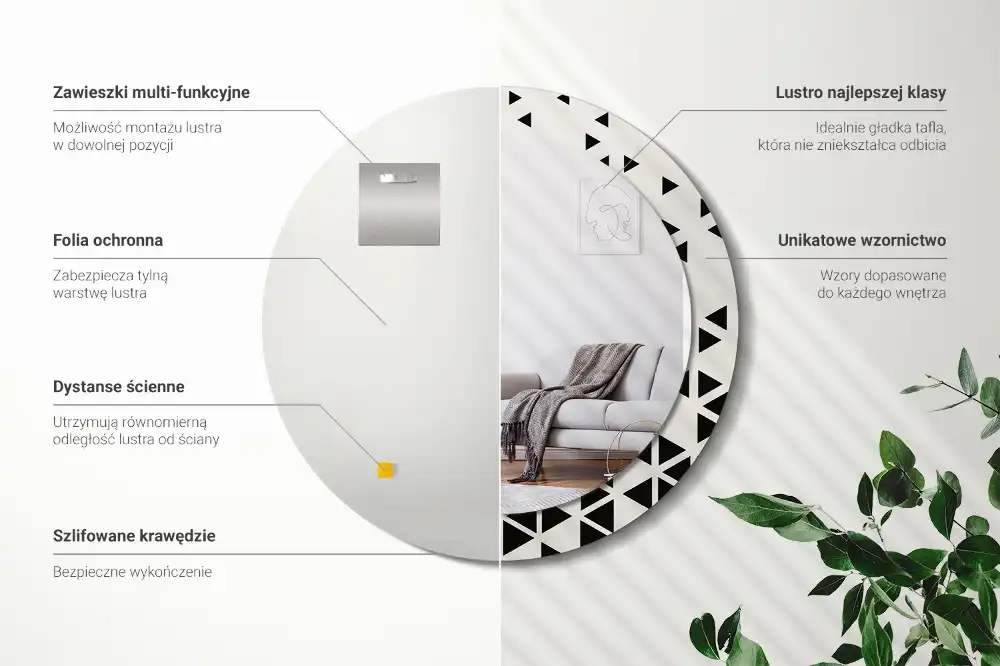 Miroir rond avec décoration géométrie abstraite