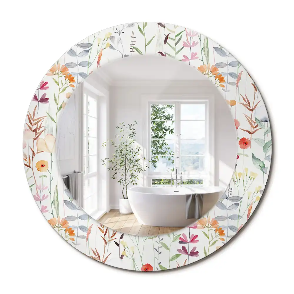 Miroir rond avec décoration fleurs sauvages