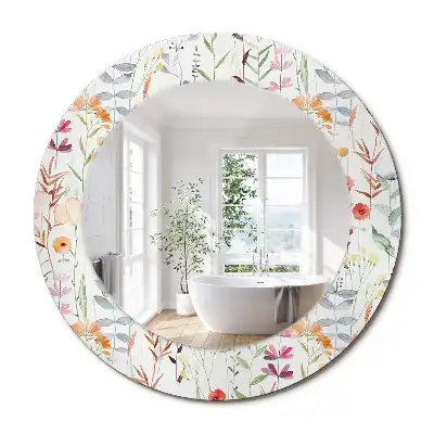 Miroir rond avec décoration fleurs sauvages