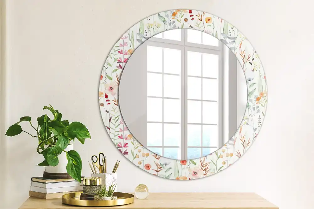 Miroir rond avec décoration fleurs sauvages