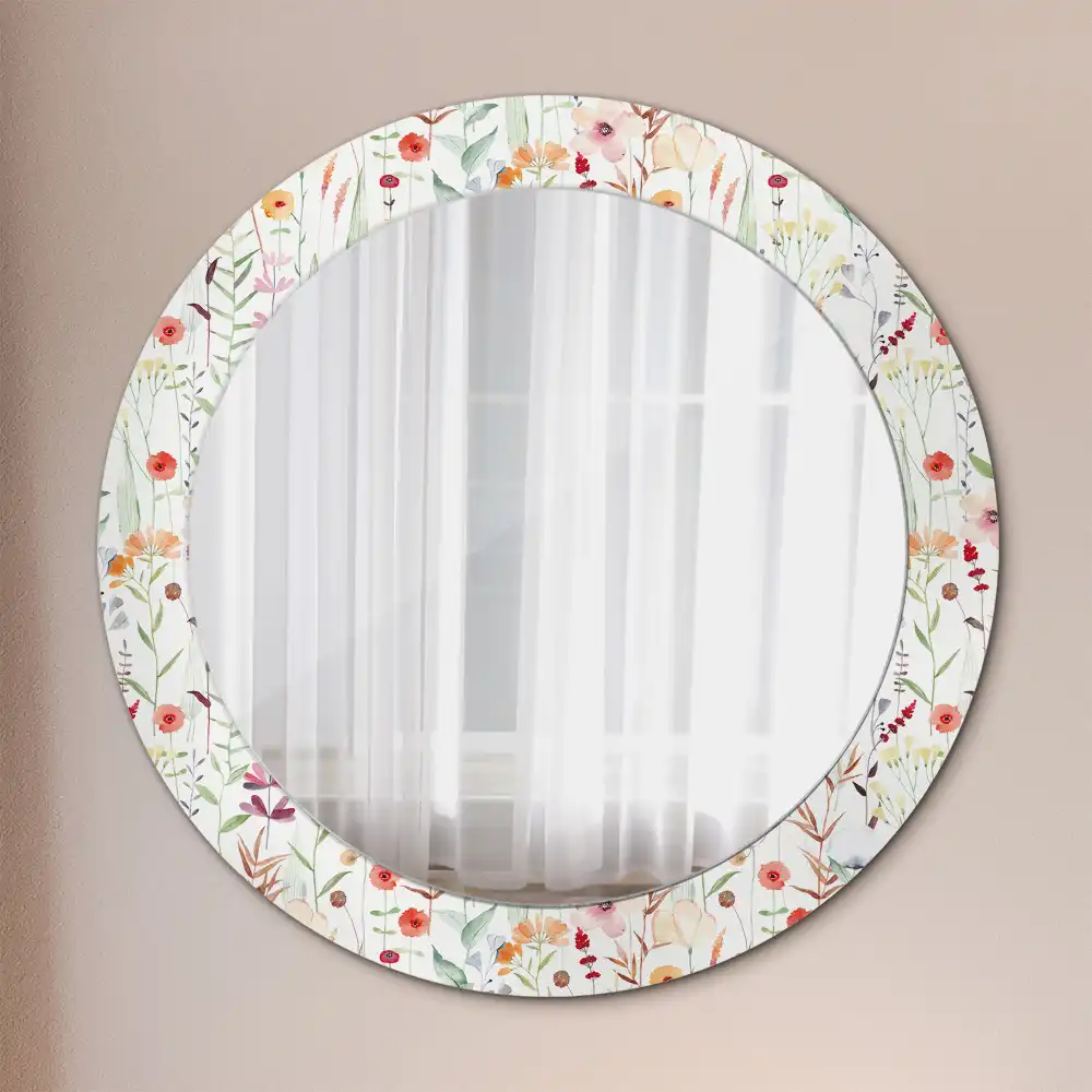 Miroir rond avec décoration fleurs sauvages