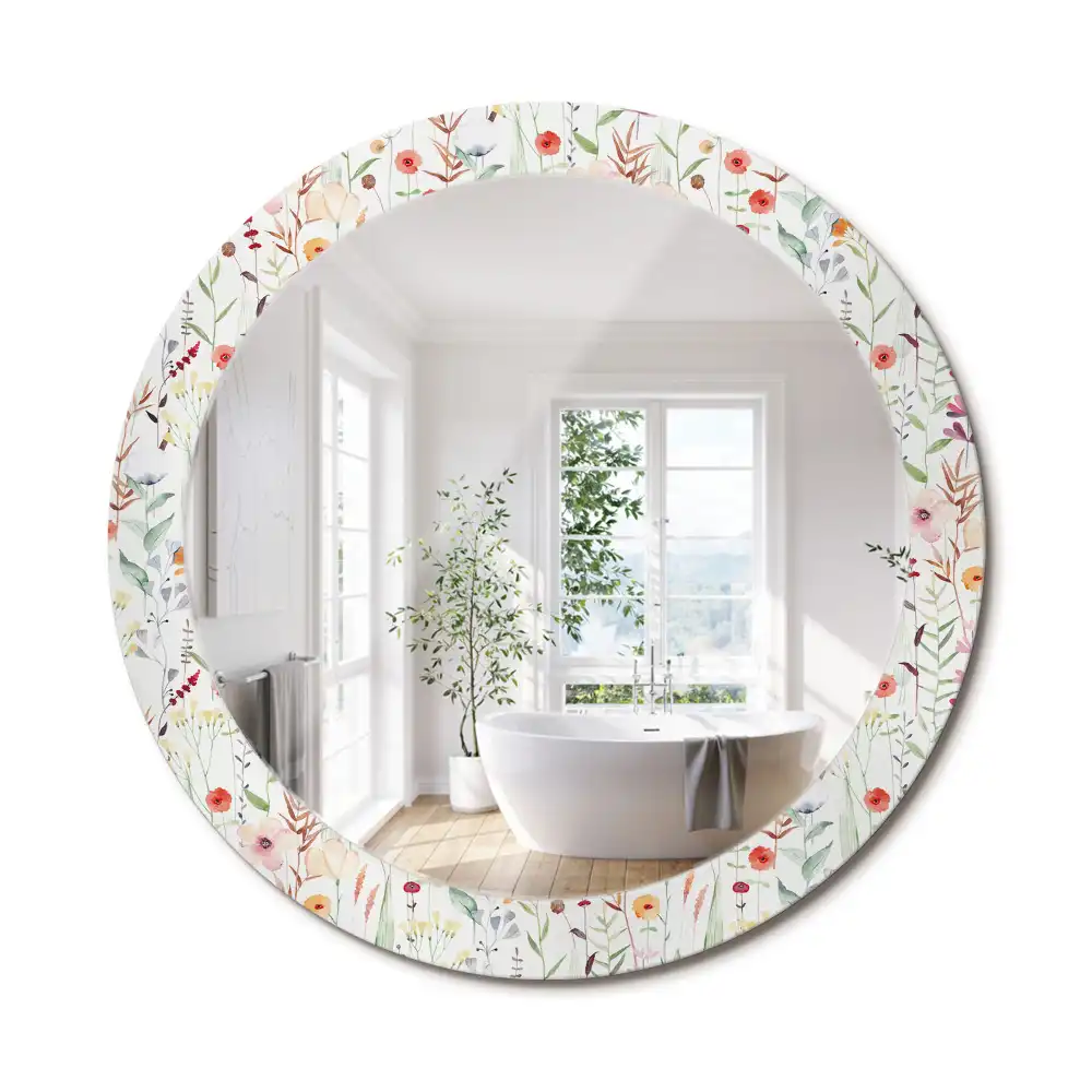 Miroir rond avec décoration fleurs sauvages