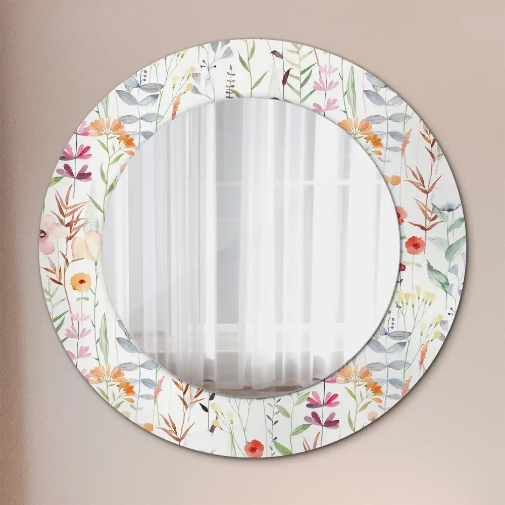 Miroir rond avec décoration fleurs sauvages