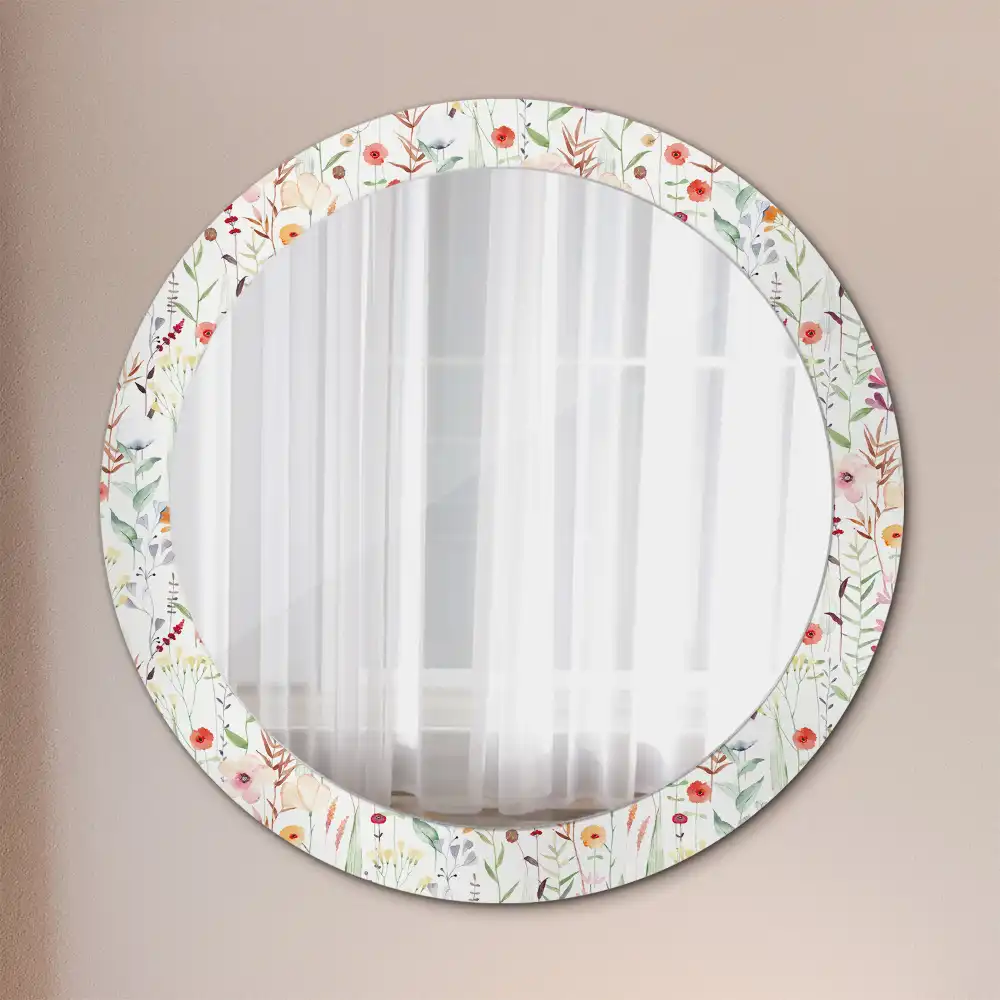 Miroir rond avec décoration fleurs sauvages