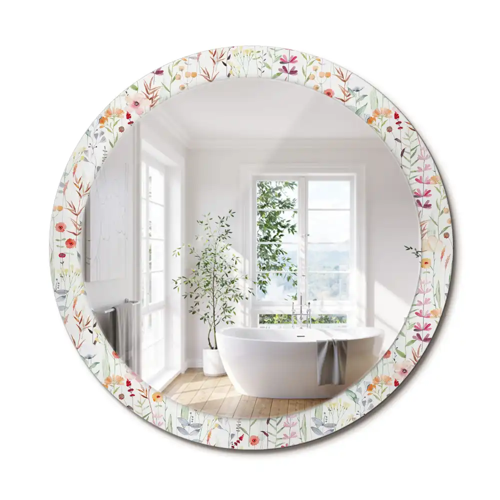 Miroir rond avec décoration fleurs sauvages