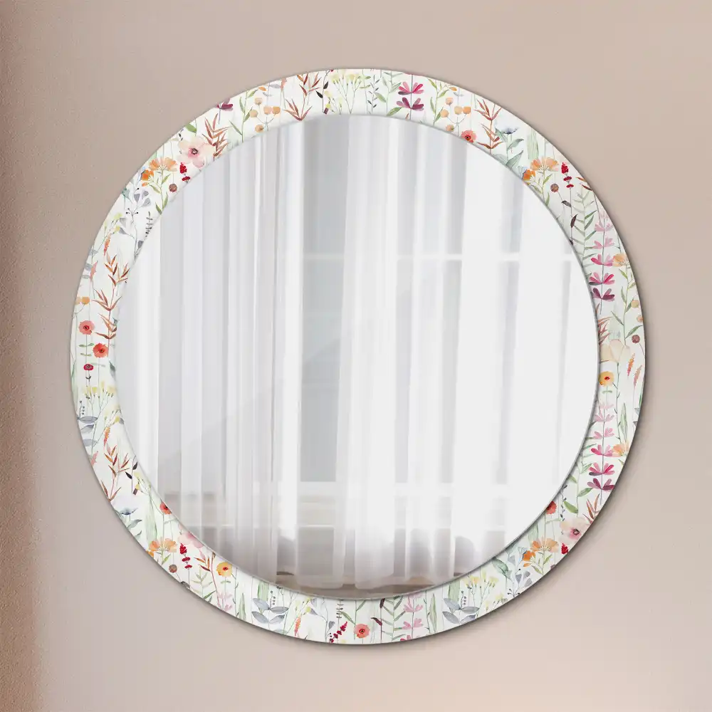 Miroir rond avec décoration fleurs sauvages