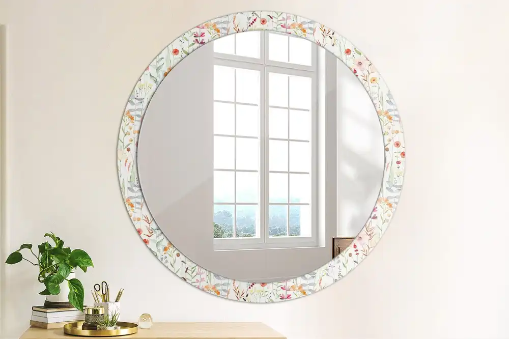 Miroir rond avec décoration fleurs sauvages