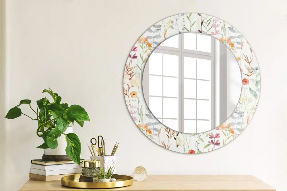 Miroir rond avec décoration fleurs sauvages