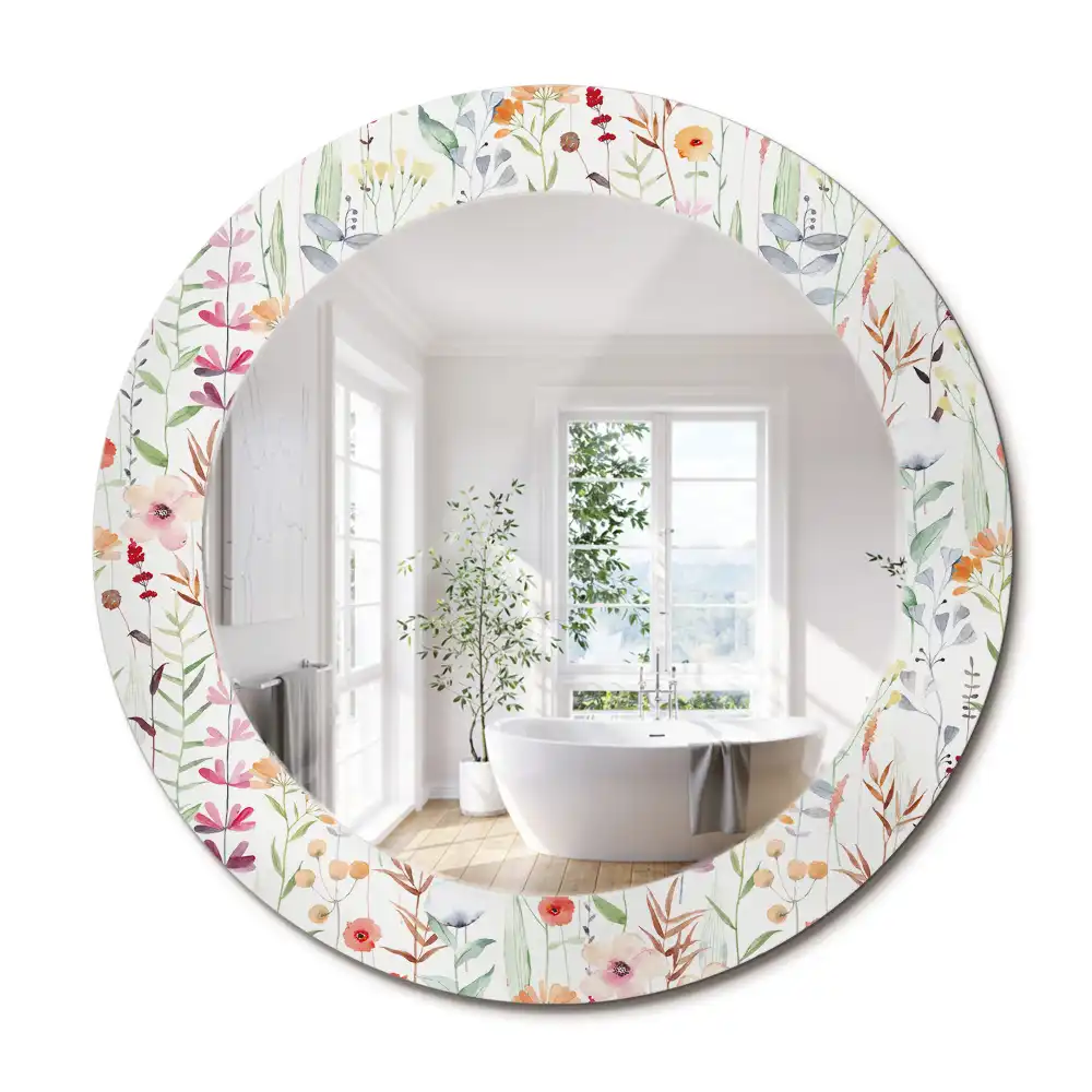 Miroir rond avec décoration fleurs sauvages