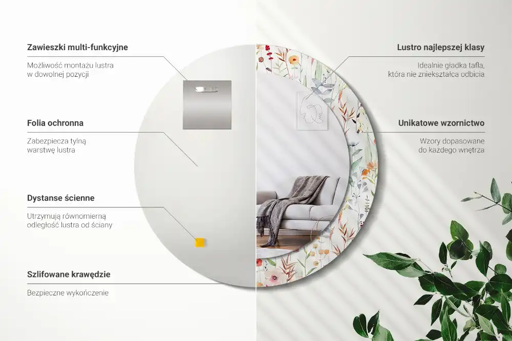 Miroir rond avec décoration fleurs sauvages