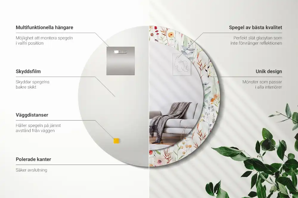 Miroir rond avec décoration fleurs sauvages