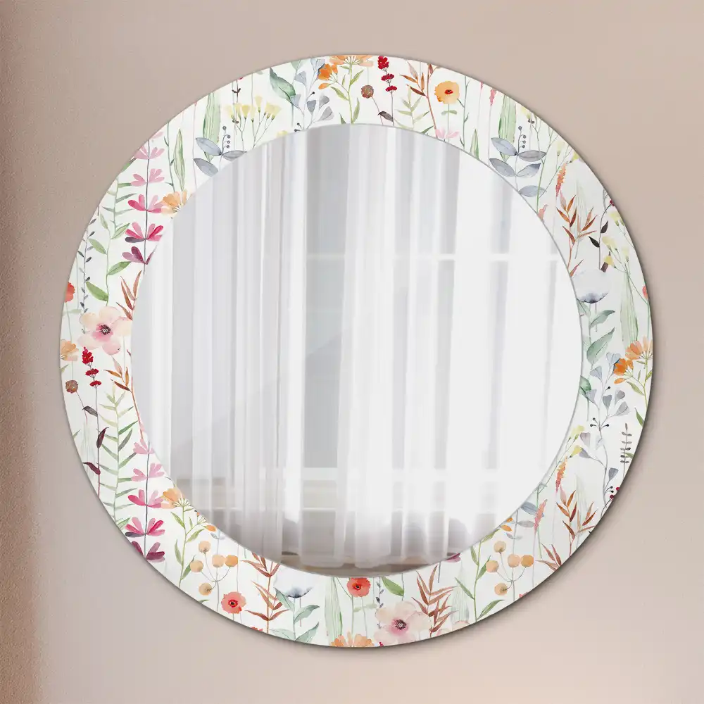 Miroir rond avec décoration fleurs sauvages