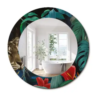 Miroir rond imprimé jungle style vintage
