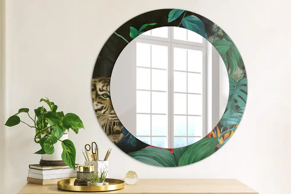 Miroir rond imprimé jungle style vintage