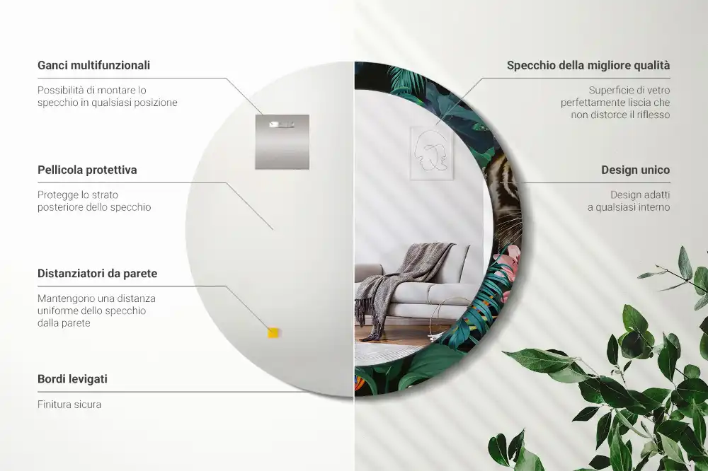 Miroir rond imprimé jungle style vintage