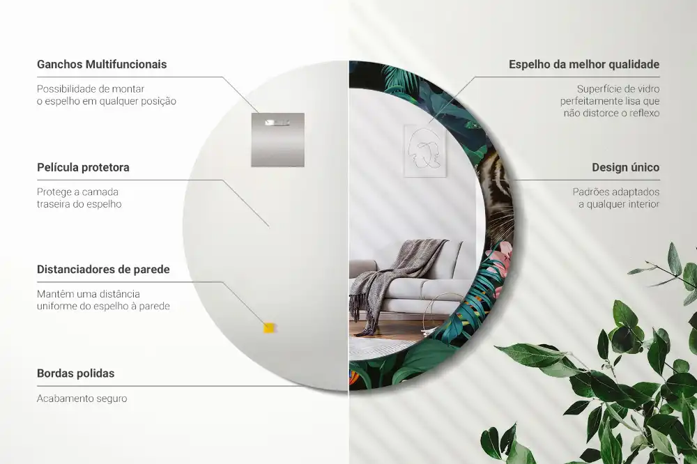 Miroir rond imprimé jungle style vintage