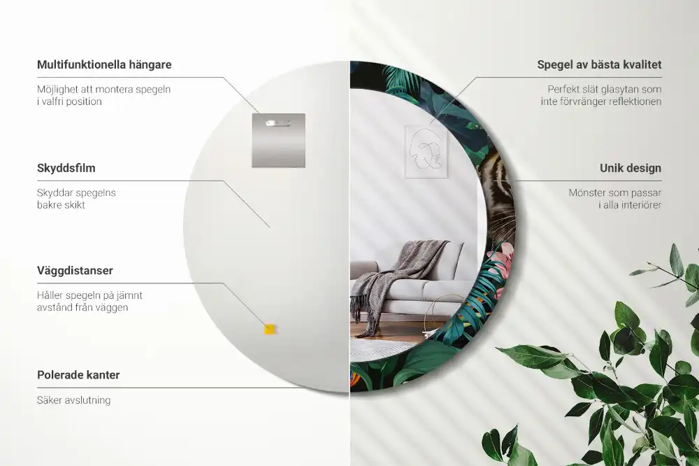 Miroir rond imprimé jungle style vintage
