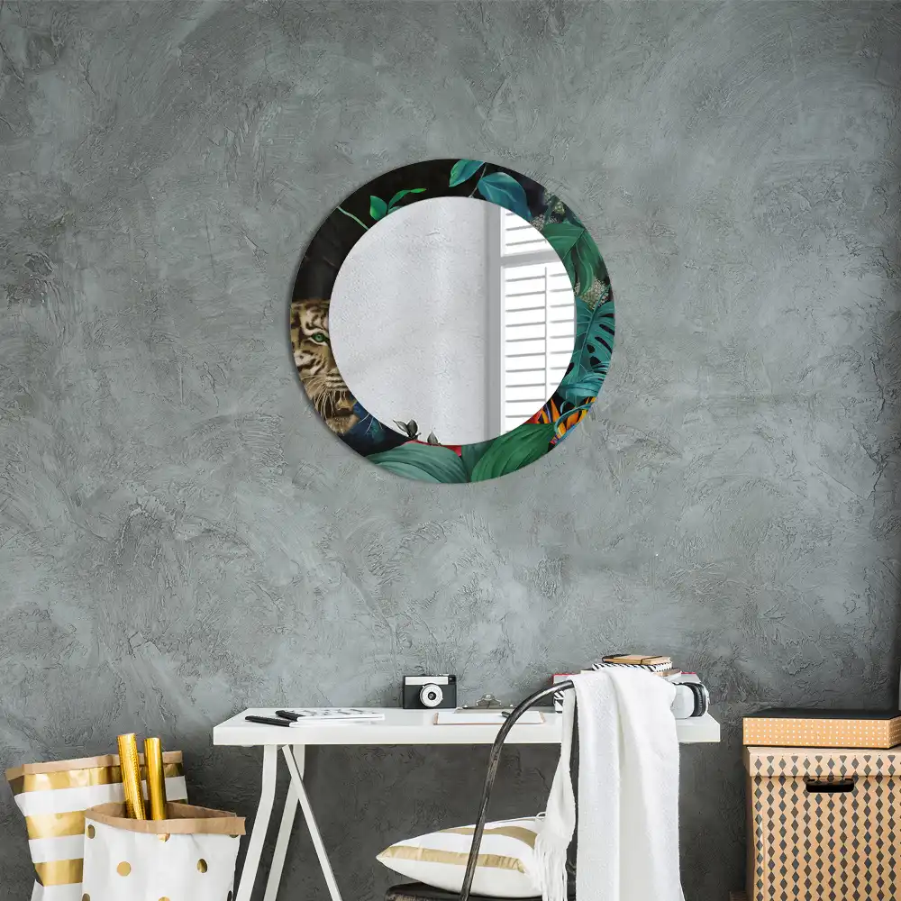 Miroir rond imprimé jungle style vintage