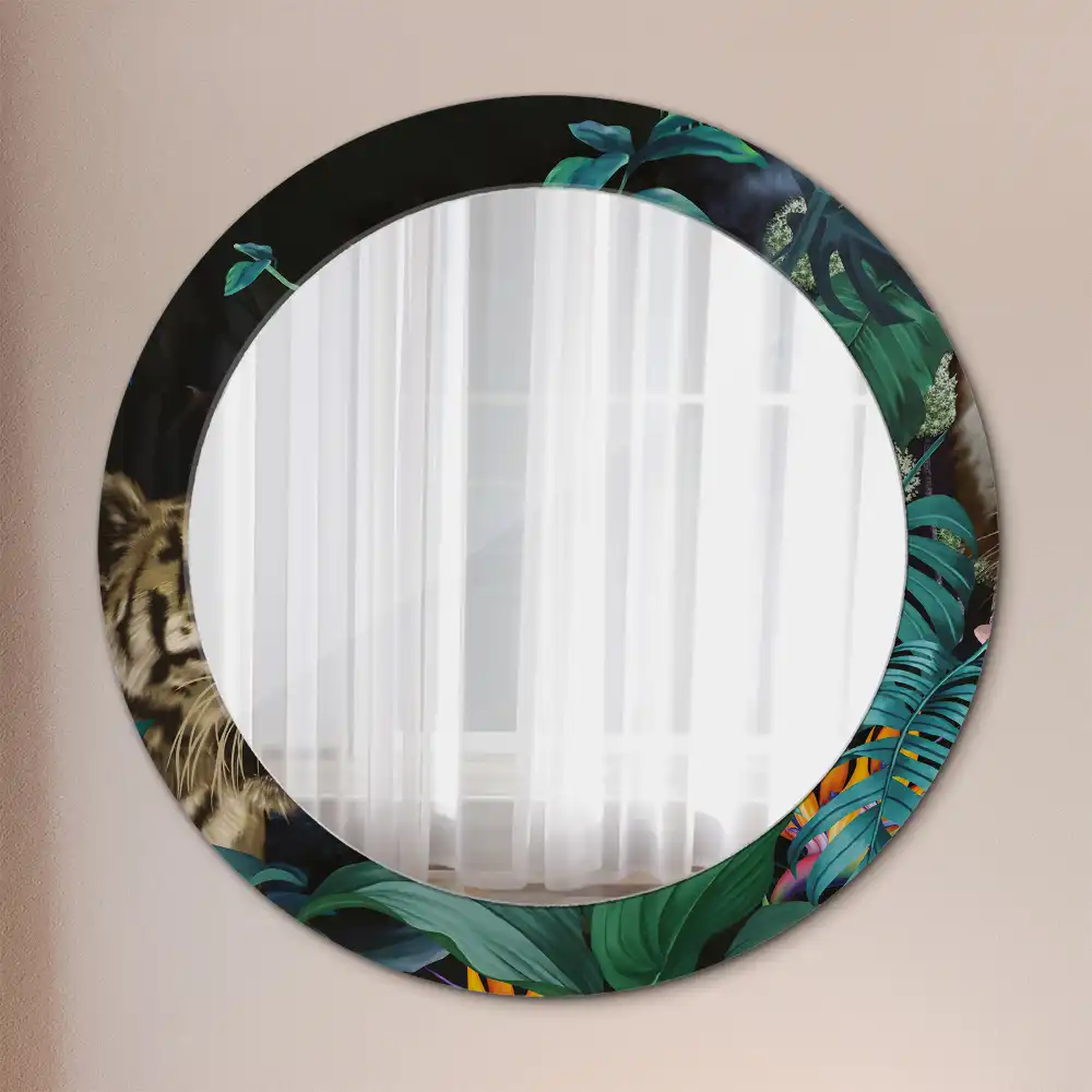 Miroir rond imprimé jungle style vintage