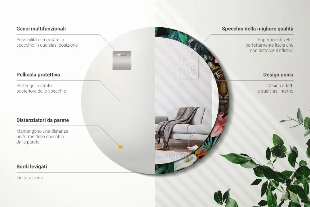 Miroir rond imprimé jungle style vintage