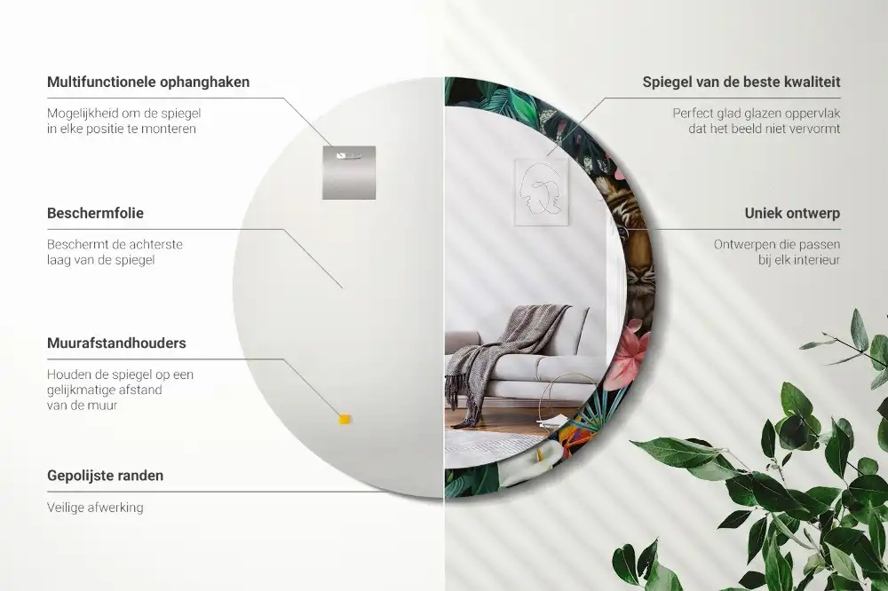 Miroir rond imprimé jungle style vintage