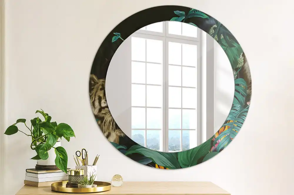 Miroir rond imprimé jungle style vintage