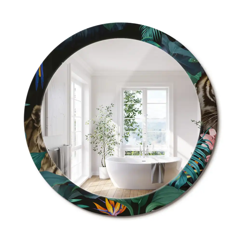 Miroir rond imprimé jungle style vintage