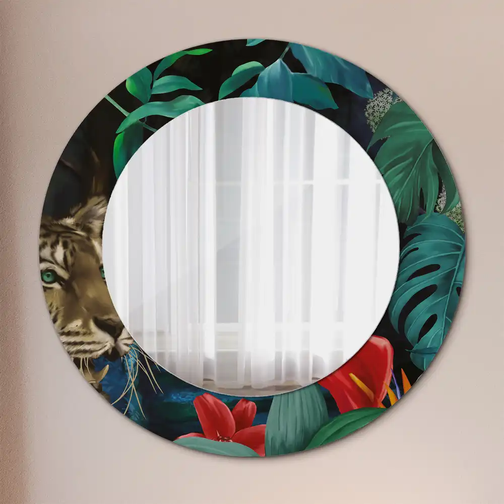 Miroir rond imprimé jungle style vintage