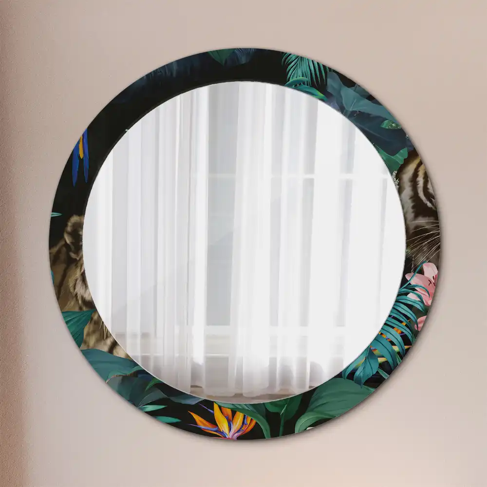 Miroir rond imprimé jungle style vintage