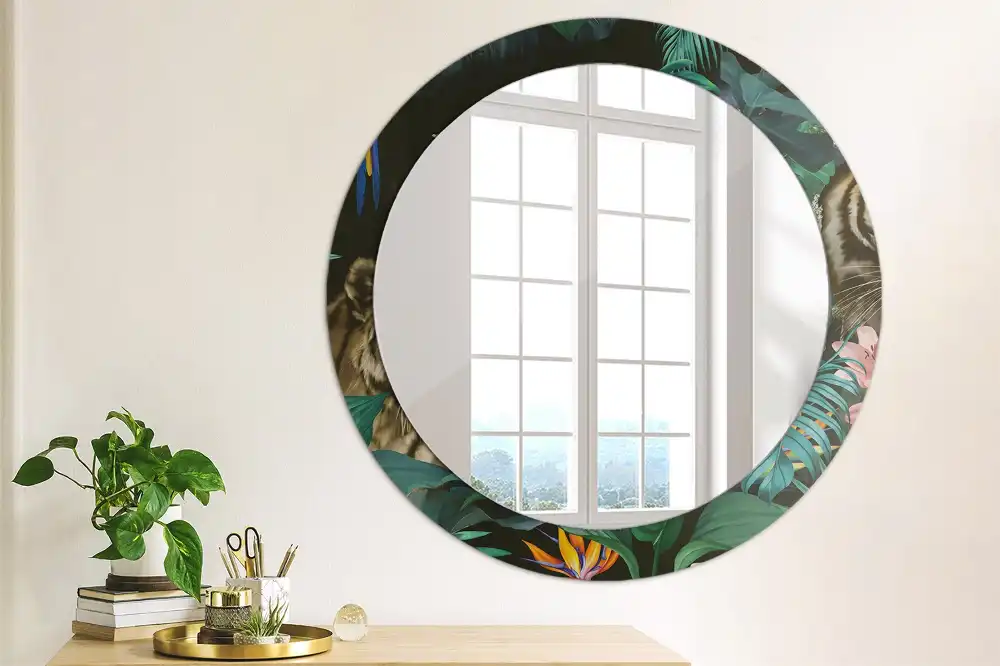 Miroir rond imprimé jungle style vintage