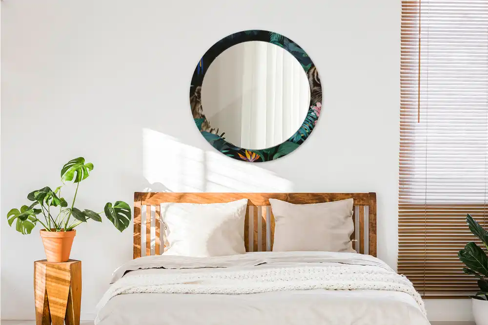 Miroir rond imprimé jungle style vintage
