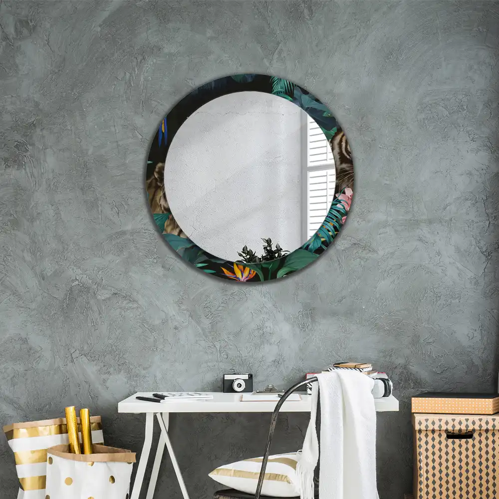 Miroir rond imprimé jungle style vintage