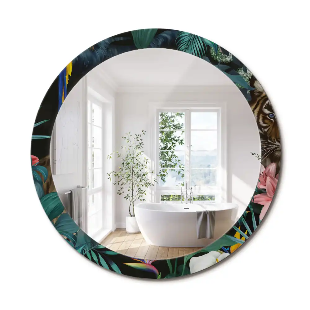 Miroir rond imprimé jungle style vintage