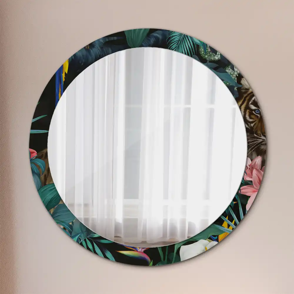 Miroir rond imprimé jungle style vintage